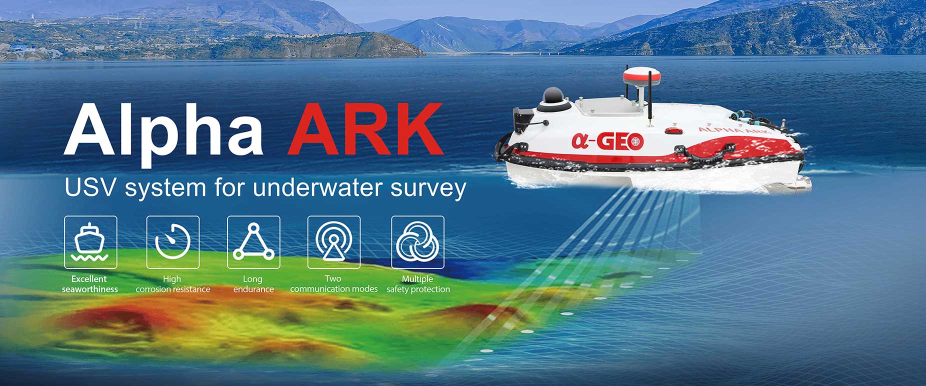 M-type trimaran boat shape USV system Alpha ARK for underwater survey
